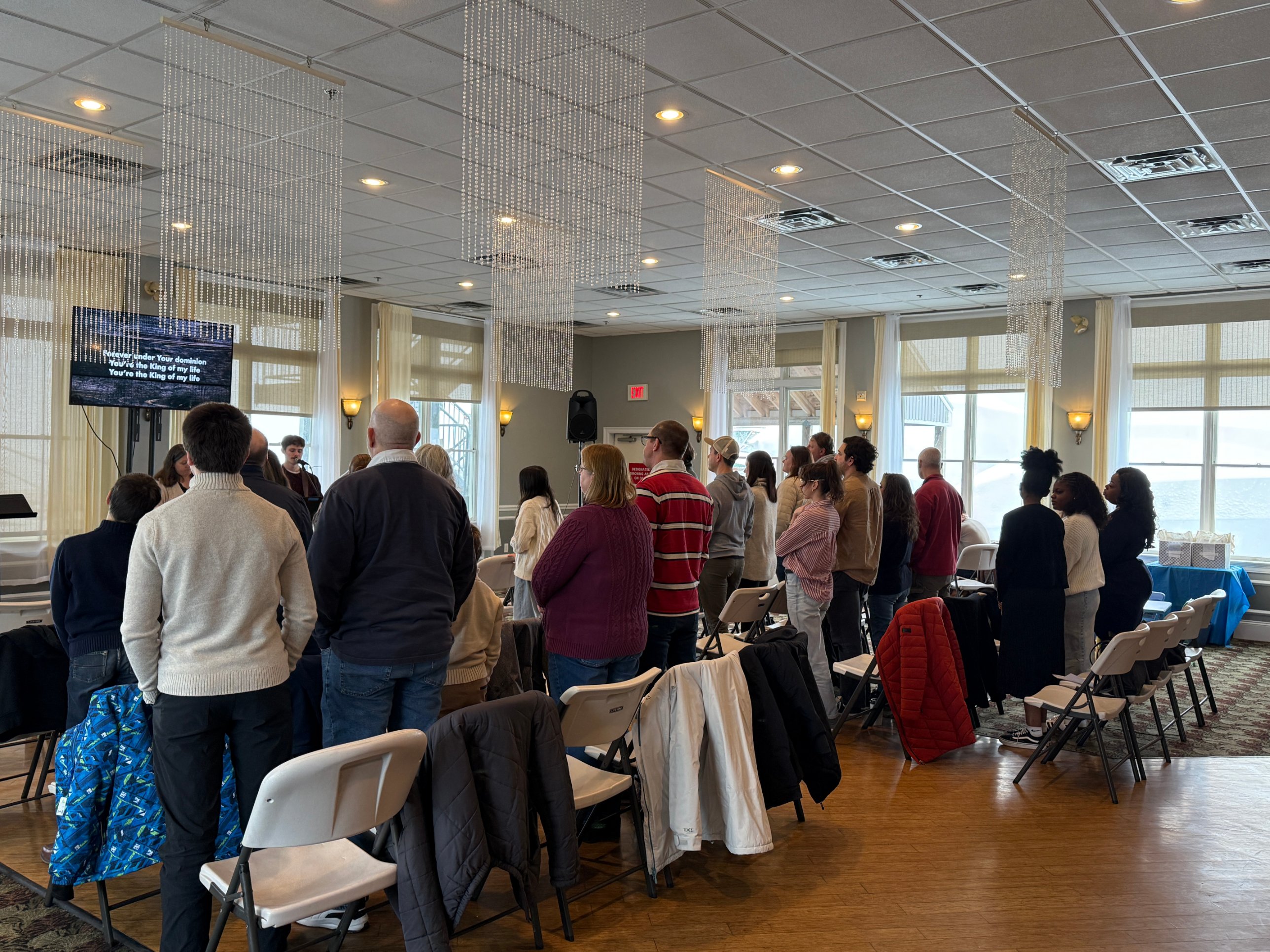 The Grace Hill congregation singing together on a Sunday